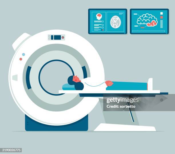 stockillustraties, clipart, cartoons en iconen met mri scan - young female - mri scan medische scan