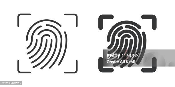 finger print recognize thin line and glyph solid icon. editable stroke and perfect pixel isolated on transparent background - fingerprint scanner stock illustrations