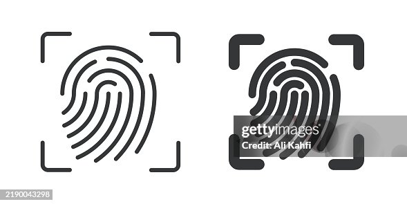 Finger print recognize thin line and glyph solid icon. Editable stroke and perfect pixel isolated on transparent background Finger print recognize thin line and glyph solid icon. Editable stroke and perfect pixel isolated on transparent background