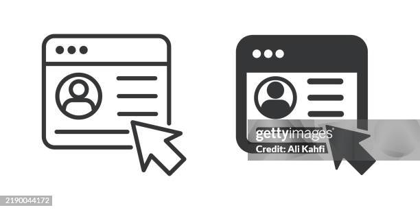 ilustraciones, imágenes clip art, dibujos animados e iconos de stock de perfil de la cuenta, línea fina e icono de glifo sólido. trazo editable y píxel perfecto aislado sobre fondo transparente - tracker-icon-vector