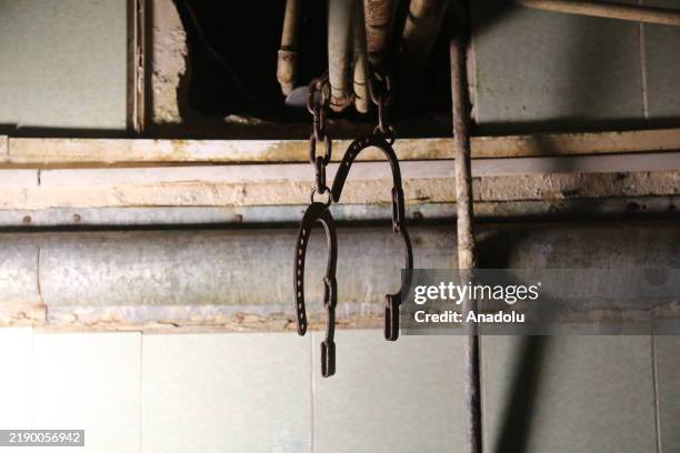 View of handcuffs used for torture in the prison cells at Arab Socialist Baath Party's National Security Bureau at Aleppo, Syria on December 18,...