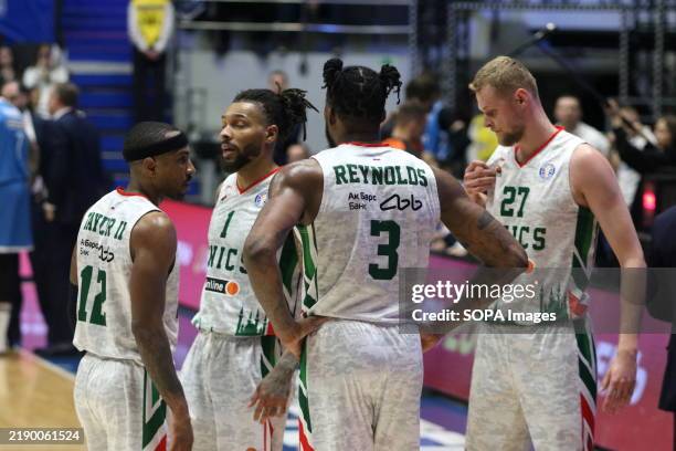 Tony Taylor , Jalen Reynolds , DeVaughn Akoon-Purcell , Andrey Lopatin of UNICS in action during the VTB United League basketball match, Regular...