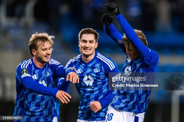 Halldor Østervold Stenevik of Molde celebrates after scoring the 4-3 goal during the UEFA Conference League 2024/25 League Phase MD6 match between...