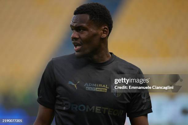 Ange-Yoan Bonny of Parma Calcio looks on during the Serie A match between Parma and Verona at Stadio Ennio Tardini on December 15, 2024 in Parma,...
