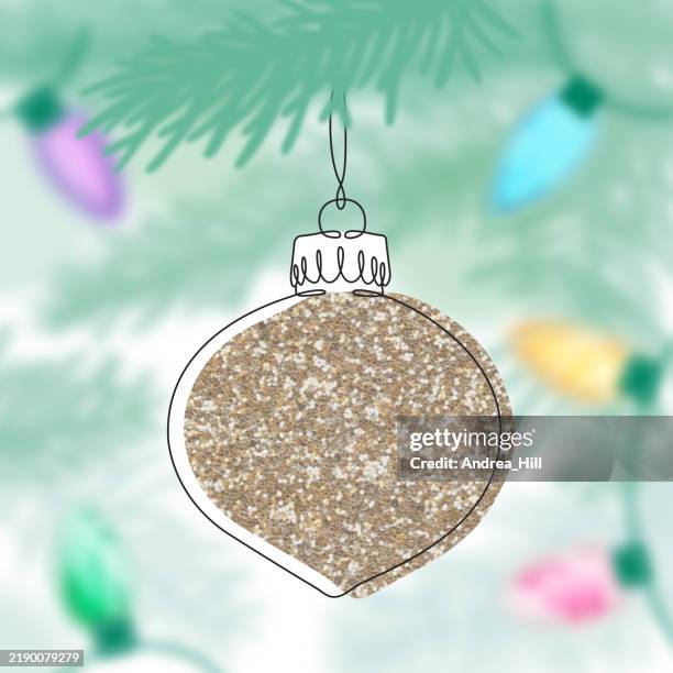 sparkle christmas decoration single line drawing style collage on christmas tree background - string lights white background stock illustrations