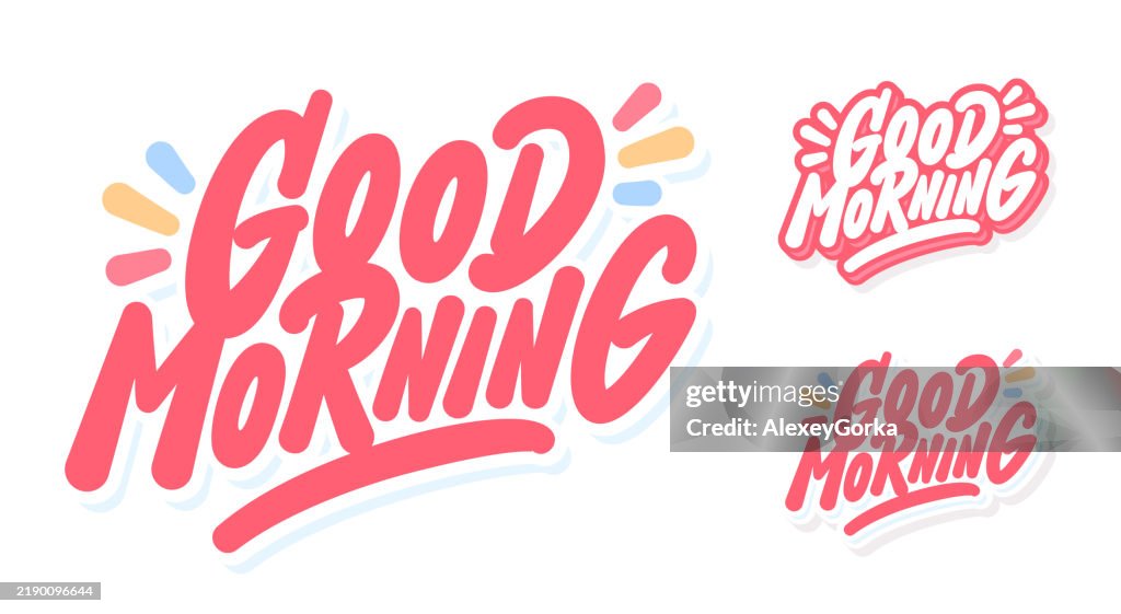 Good Morning Vector Handwritten Lettering Phrase Three Design Options ...