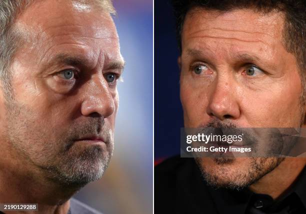 In this composite image a comparison has been made between Hansi Flick, Head Coach of FC Barcelona and Diego Simeone, Head Coach of Atletico Madrid....