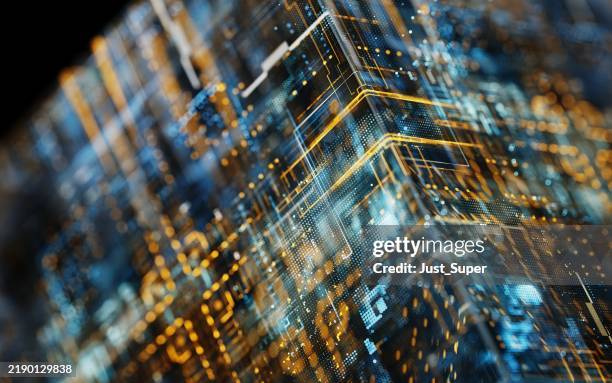 futuristic artificial intelligence machine learning data technology complex , interconnected network. digital transformation - financial technology stock pictures, royalty-free photos & images