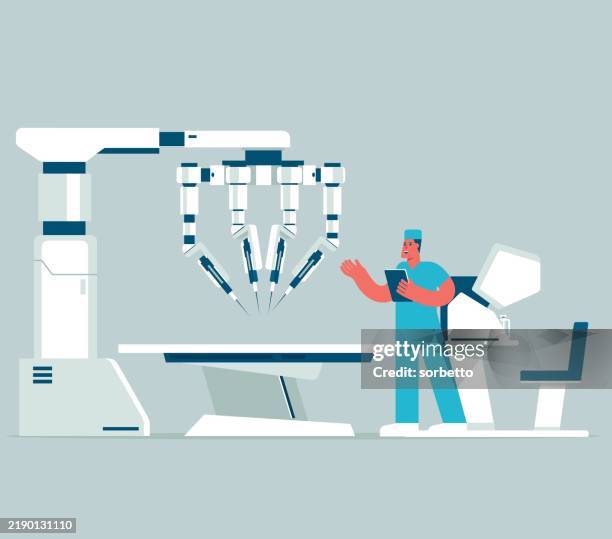 medical robotic technology - nurse using computer stock illustrations