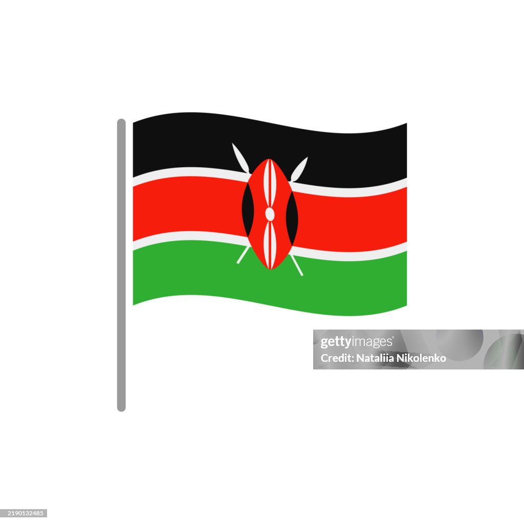 Kenya - Flag Pin Wavy Flat Icon.
