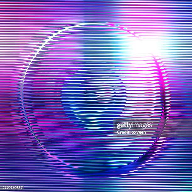 abstract futuristic design with horizontal neon lines and circular shapes in blue, pink, and purple hues. digital artwork with glowing light effects. - distorted stock pictures, royalty-free photos & images