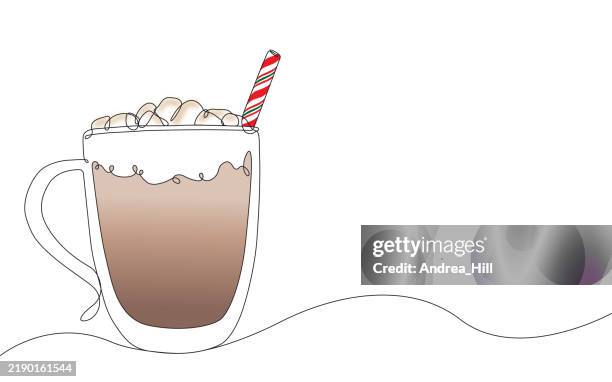 hot chocolate cup continuous single line vector drawing - hot chocolate white background stock illustrations