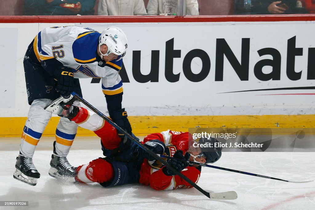 Matt Radek Matthew Tkachuk of the Florida Panthers tangles with Radek Faksa of ...