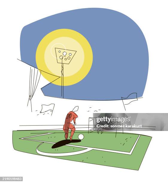 soccer player taking a penalty in the stadium - soccer goalkeeper stock illustrations