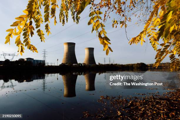 Two massive cooling towers being rehabilitated for nuclear power generation under Microsoft at Crane Clean Energy Center, previously known as Three...