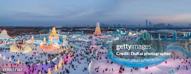 high view of harbin ice festival - wonderland sculpture stock pictures, royalty-free photos & images