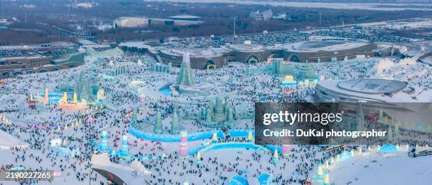 high view of harbin ice festival - harbin stock pictures, royalty-free photos & images
