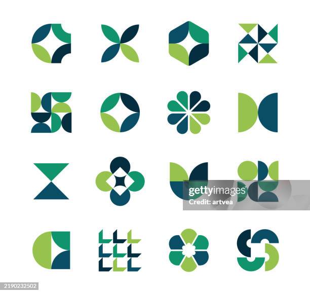illustrations, cliparts, dessins animés et icônes de vector set of minimalism geometric bauhaus style symbol design elements - etoile logo