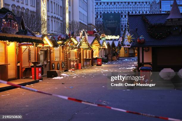 A general view of the shuttered Christmas market the day after a terror attack that has left five people dead, including a small child, and over 200...