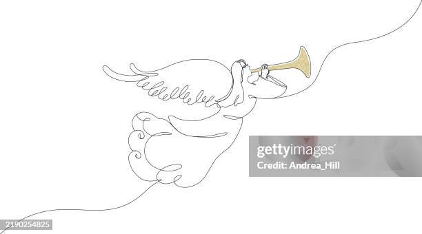 christmas angel continuous line drawing with editable stroke vector illustration - angel ornament stock illustrations
