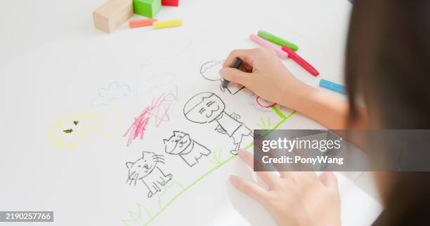 asian children counseling drawing - kids crayon drawing stock pictures, royalty-free photos & images