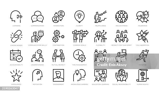 ilustraciones, imágenes clip art, dibujos animados e iconos de stock de valores fundamentales: íconos de principios esenciales - coordinación