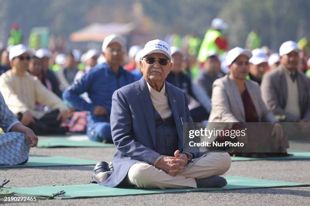 Nepali Prime Minister KP Sharma Oli attends an event organized on the first World Meditation Day in Kathmandu, Nepal, on December 21, 2024. The UN...