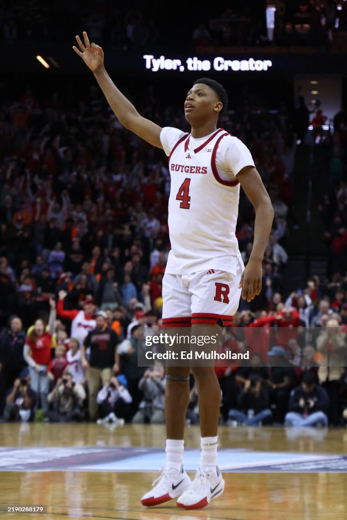 Chantaya Rutgers Ace Bailey of the Rutgers Scarlet Knights celebrates a three point ...