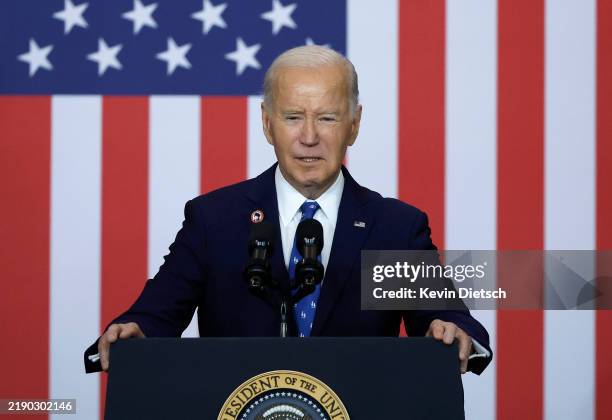 President Joe Biden speaks at the Department of Labor on December 16, 2024 in Washington, DC. Biden signed a proclamation to establish the Frances...