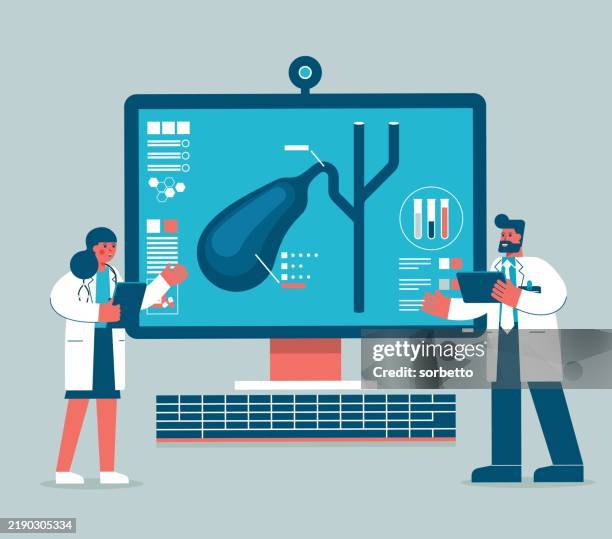 analyzing - gallbladder - bladder pain stock illustrations