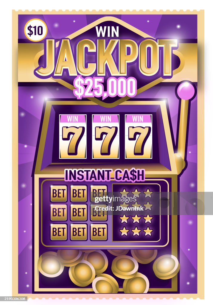 Scratch lottery Jackpot with Slot Machine scratch ticket design template