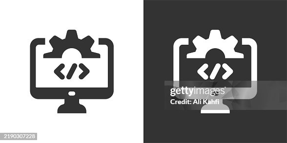 Software development glyph solid icon. Black and white icon series. Perfect pixel isolated on white and black background Software development glyph solid icon. Black and white icon series. Perfect pixel isolated on white and black background