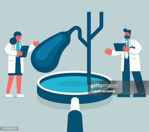 magnifying glass - gallbladder - bladder pain stock illustrations