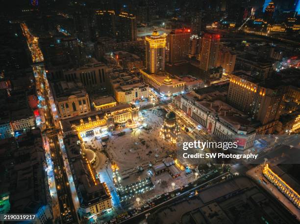night view of saint sophia cathedral in harbin, heilongjiang province - heilungkiang province stock pictures, royalty-free photos & images
