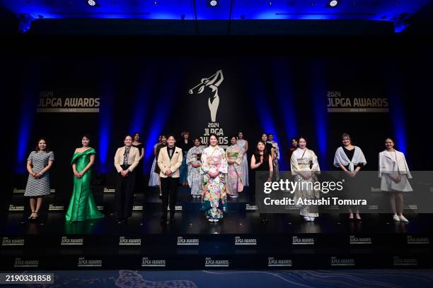 Regular Tour winners pose on sta during the JLPGA Awards 2024 on December 17, 2024 in Tokyo, Japan.