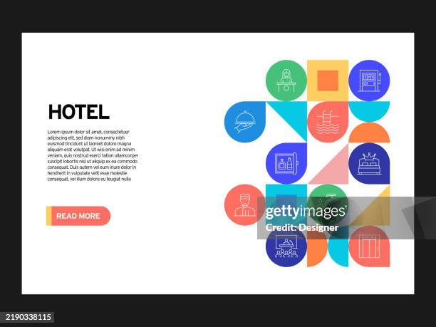 hotel services and facilities related vector illustration. reception, bell boy, booking, bed, suit, restaurant, spa, casino - concierge stock illustrations
