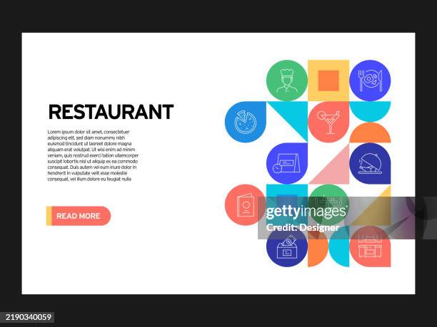 restaurant related vector illustration. food, drink, cutlery, chef, menu, serving - bar table stock illustrations