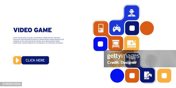 illustrations, cliparts, dessins animés et icônes de illustration vectorielle liée au jeu vidéo. hobby, divertissement, technologie, ordinateur, console de jeux, gamer. - jeu mobile