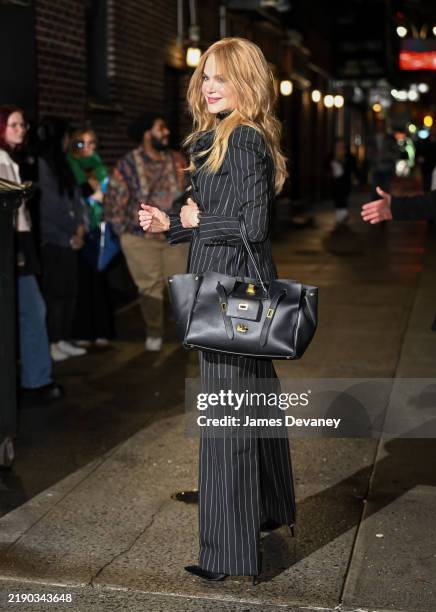 Nicole Kidman arrives to "The Late Show With Stephen Colbert" at the Ed Sullivan Theater on December 16, 2024 in New York City.