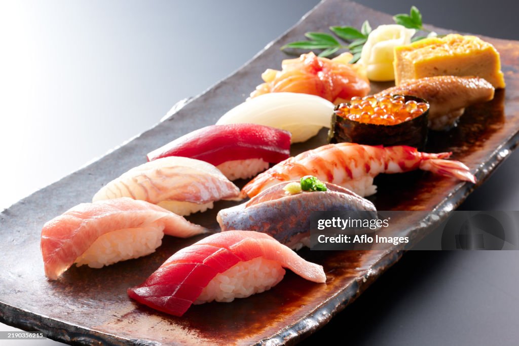 Assorted sushi on a plate