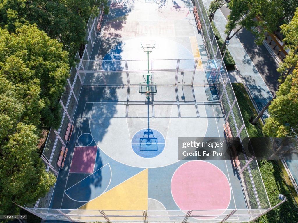 Aerial view of playground in modern city