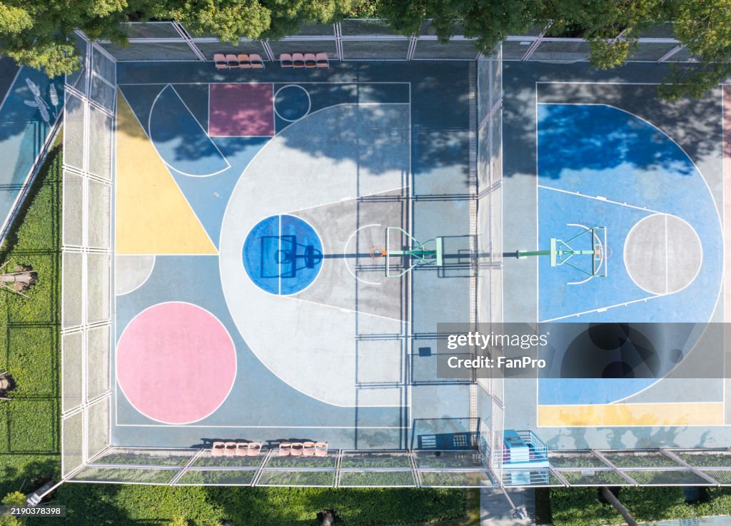 Aerial view of playground in modern city