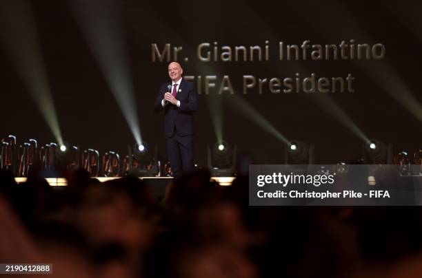 Gianni Infantino, President of FIFA, speaks during the The Best FIFA Football Awards 2024 at Aspire Academy on December 17, 2024 in Doha, Qatar.