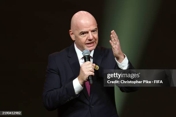 Gianni Infantino, President of FIFA, speaks during the The Best FIFA Football Awards 2024 at Aspire Academy on December 17, 2024 in Doha, Qatar.