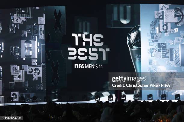 The big screen announces the start of The Best FIFA Men's 11 award during the The Best FIFA Football Awards 2024 at Aspire Academy on December 17,...