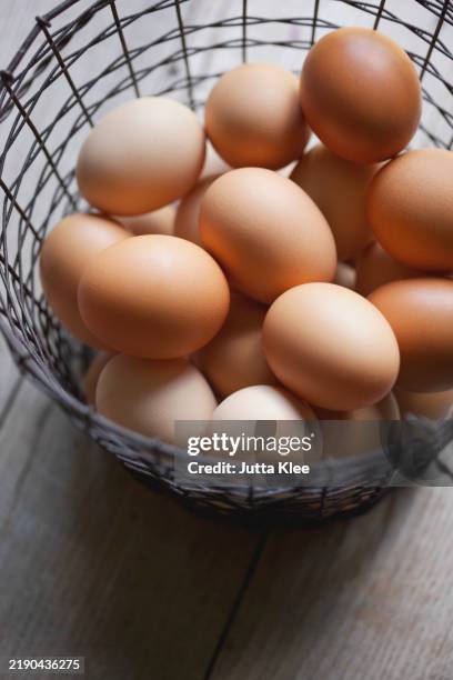 Eggs In A Wire Basket High Angle View High-Res Stock Photo