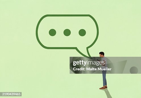 Text Message Ellipses Ellipsis Text Message Bubble Over Man Texting With Smart Phone On Green ...