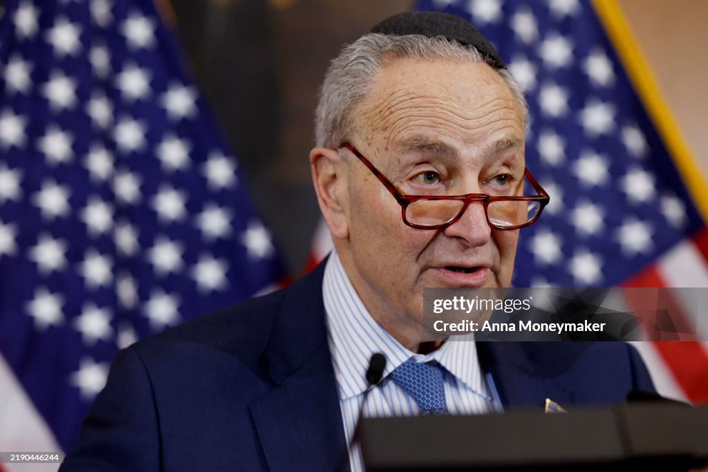 Shumer Congressman U.S. Senate Majority Leader Chuck Schumer speaks during a Hanukkah ...
