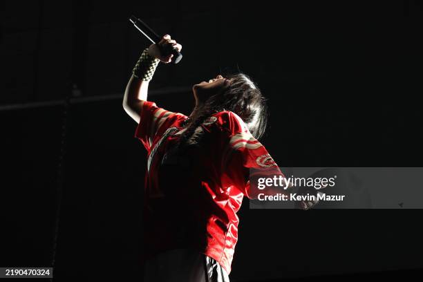 Billie Eilish performs onstage during the HIT ME HARD AND SOFT: THE TOUR at The Kia Forum on December 21, 2024 in Inglewood, California.