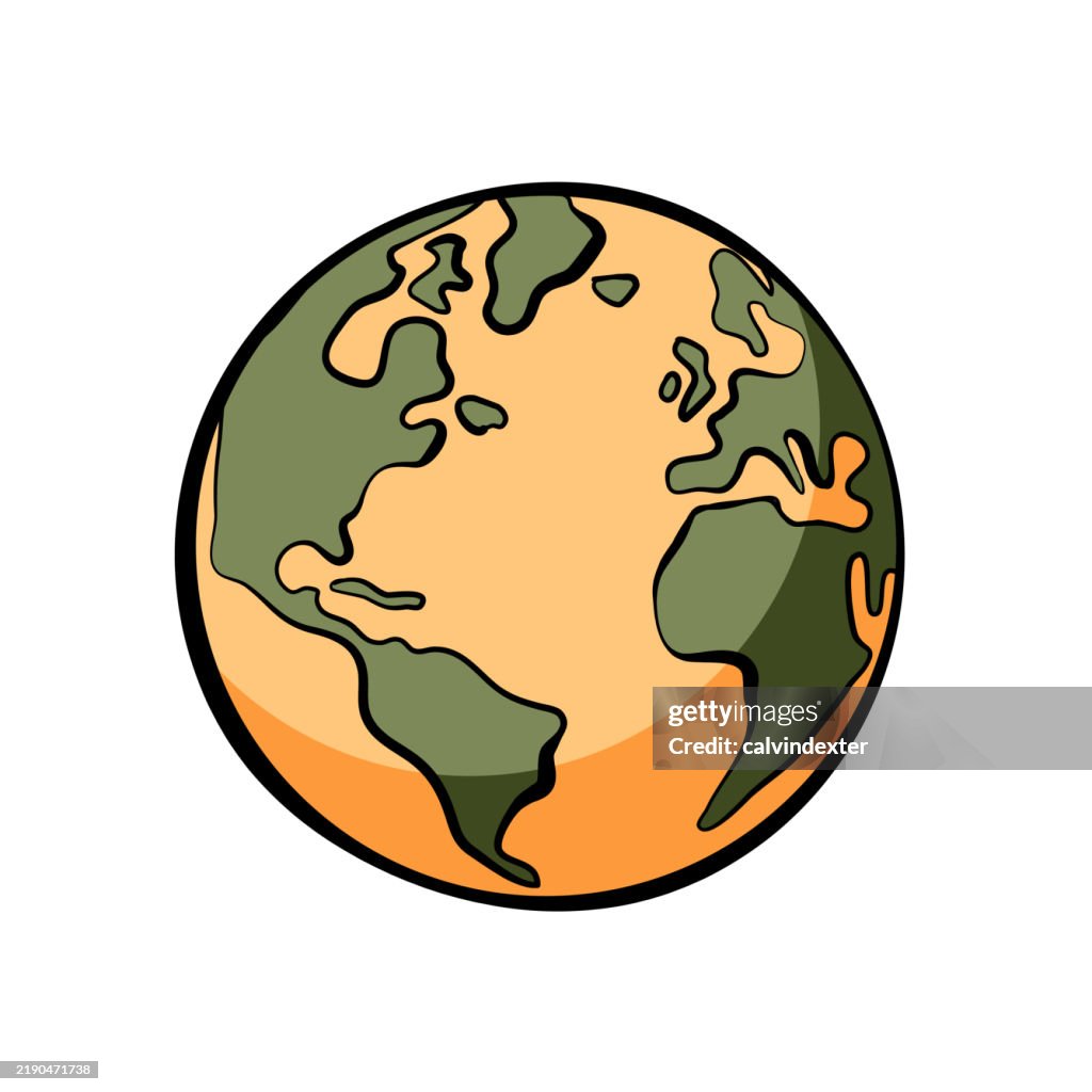 Earth illustration cartoon line art style bold colors